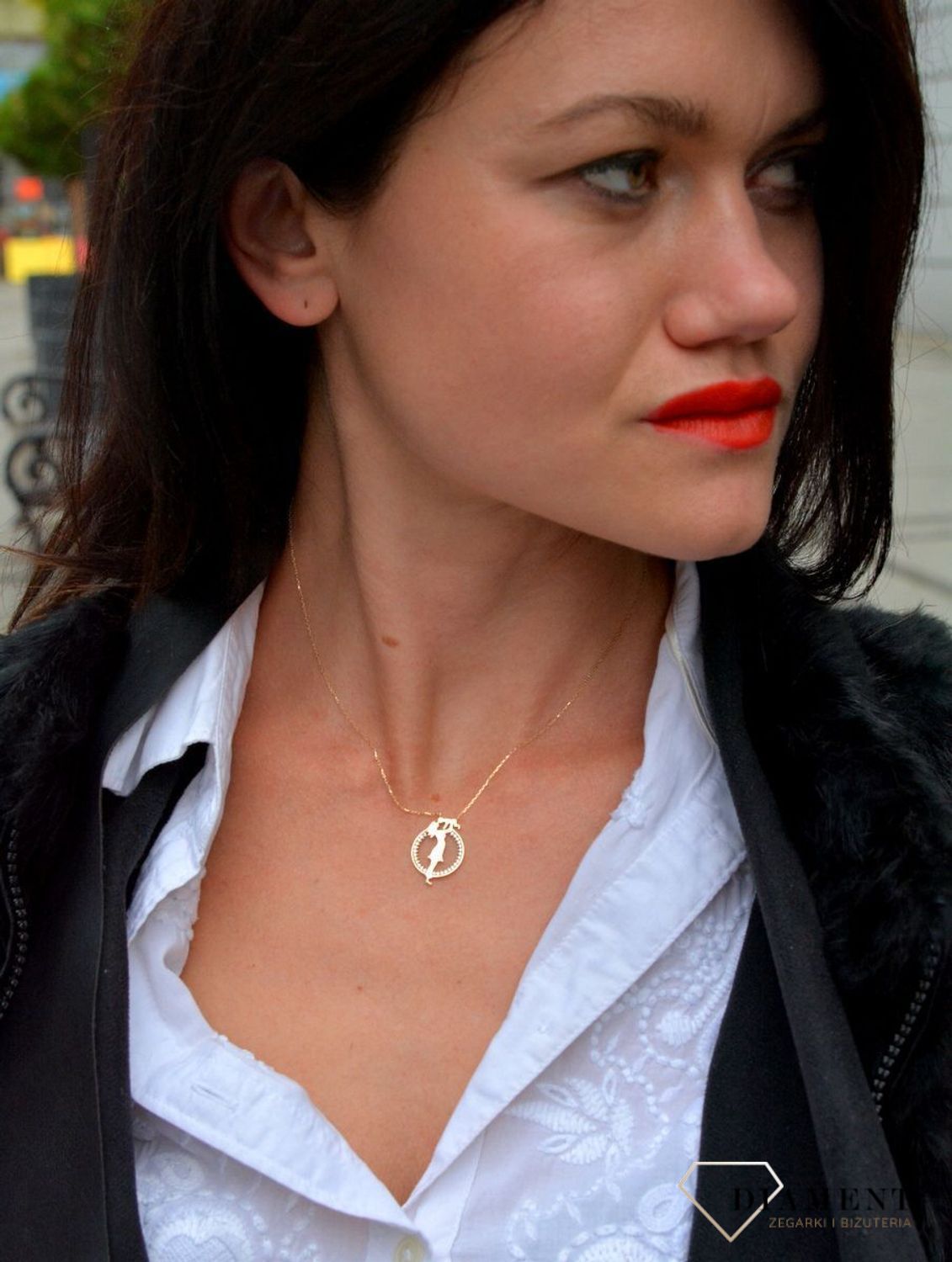 Złoty naszyjnik dla mamy z zawieszką i cyrkonią 'Mama i Dziecko' NA 2417.jpg